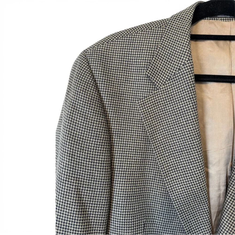 Vintage Chaps by Ralph Lauren Houndstooth Blazer 42R Silk Wool Blend Y2K Canada